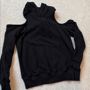 7 For All Mankind Black Cold Shoulder Hoodie